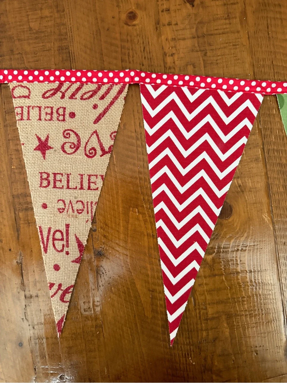 Red & Green Christmas Holiday Fabric Pennant Garland